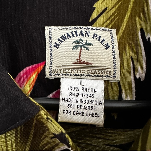 Hawaiian Palm Resort Camp Shirt Floral Palm Rayon Men’s Size L - Picture 3 of 6